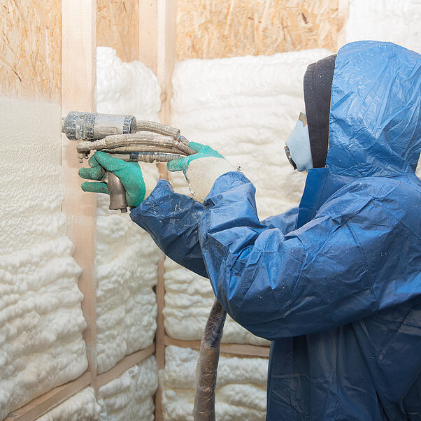 foam is applied to the walls to warm the house