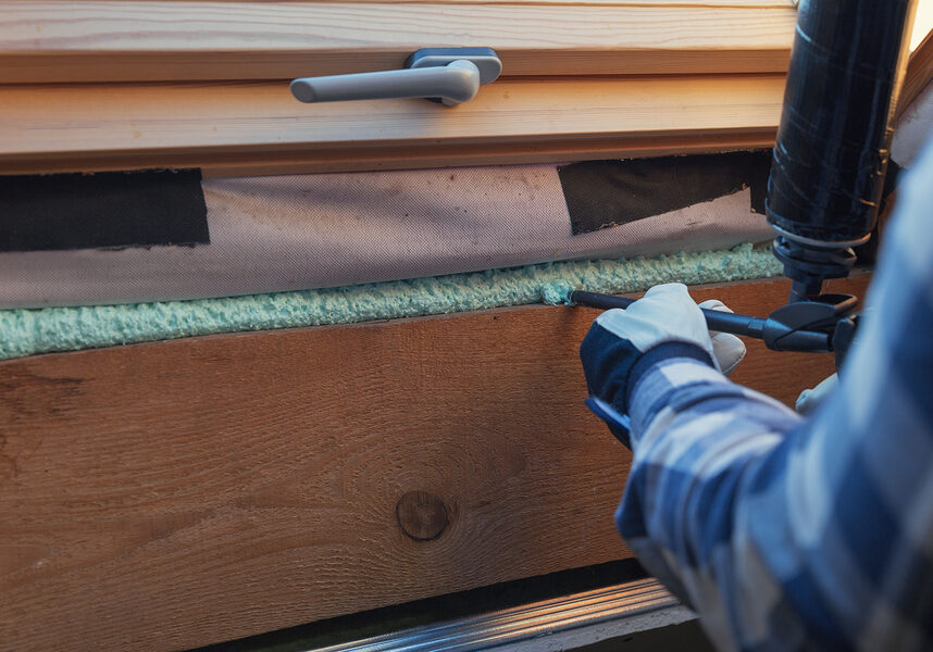 foam window insulation on wooden construction