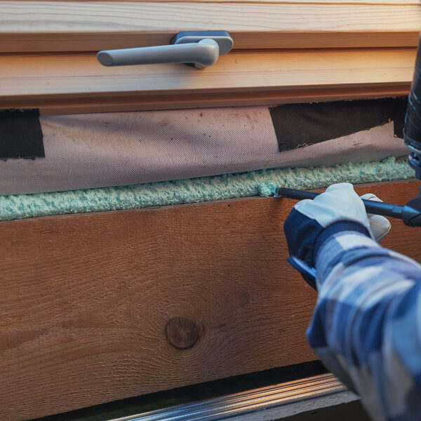 foam window insulation on wooden construction